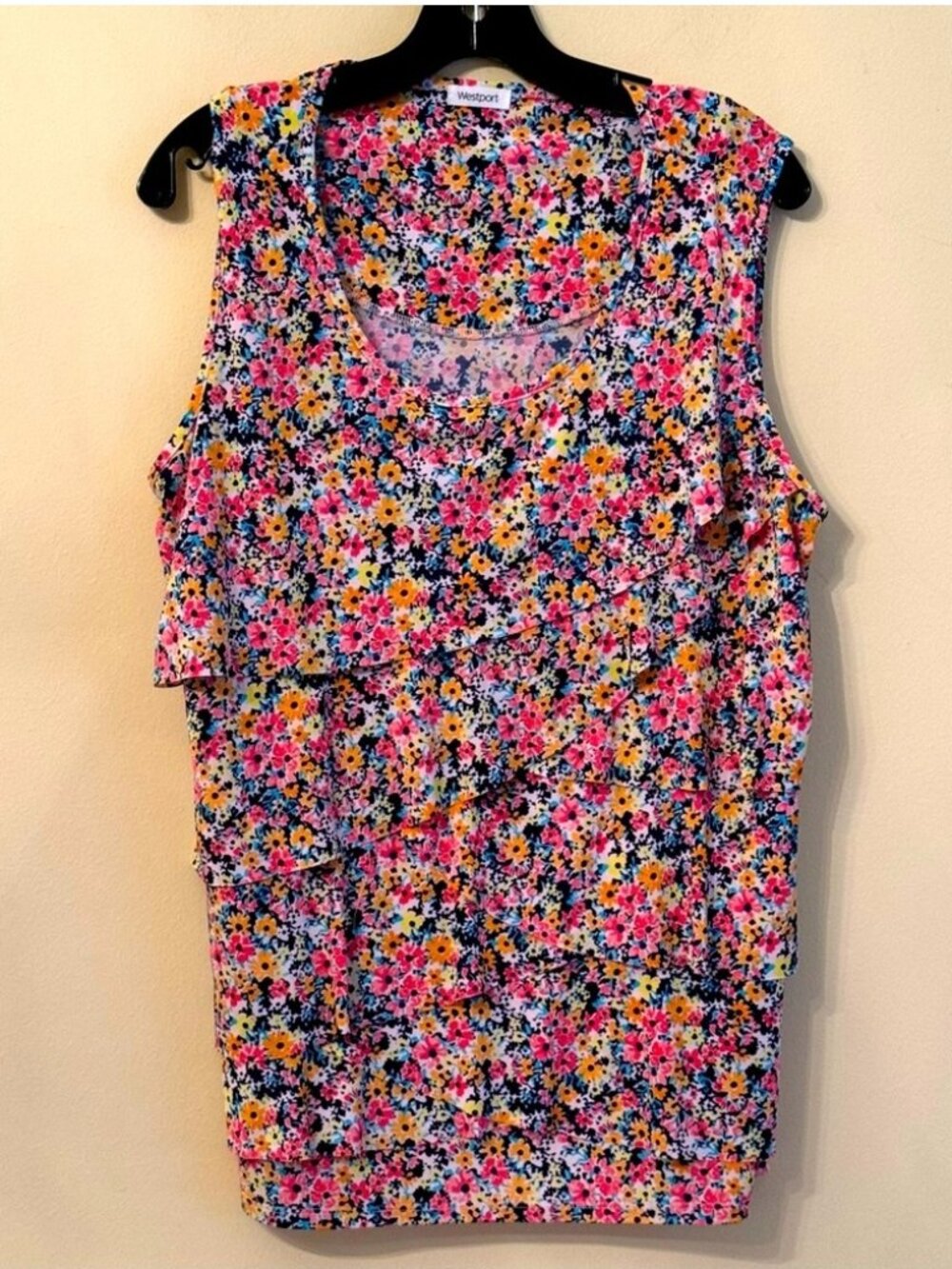 Floral Ruffle Front Sleeveless Blouse